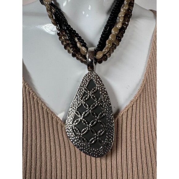Premier Designs Multistrand Beaded Necklace W/ Reversible Metal & Faux Snakeskin - Picture 3 of 16